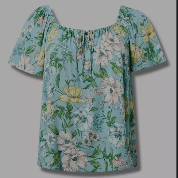Torrid Summer Vacation Light Blue Floral Off The Shoulder Blouse XL - Picture 1 of 9